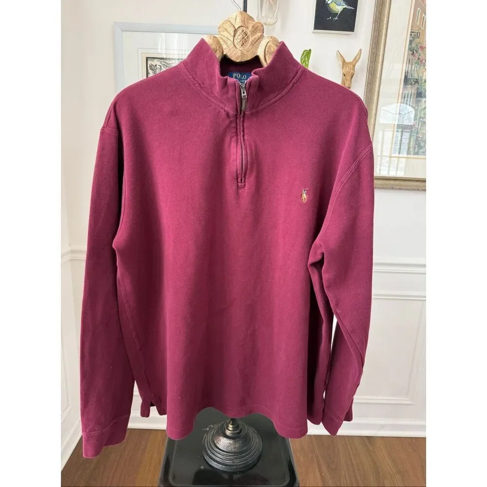 Polo Ralph Lauren 1/4 Zip Burgundy Cotton Pullover XL